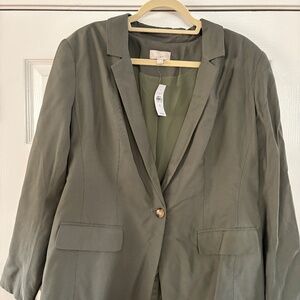 LOFT Sage Green One Button Blazer Jacket NWT 16